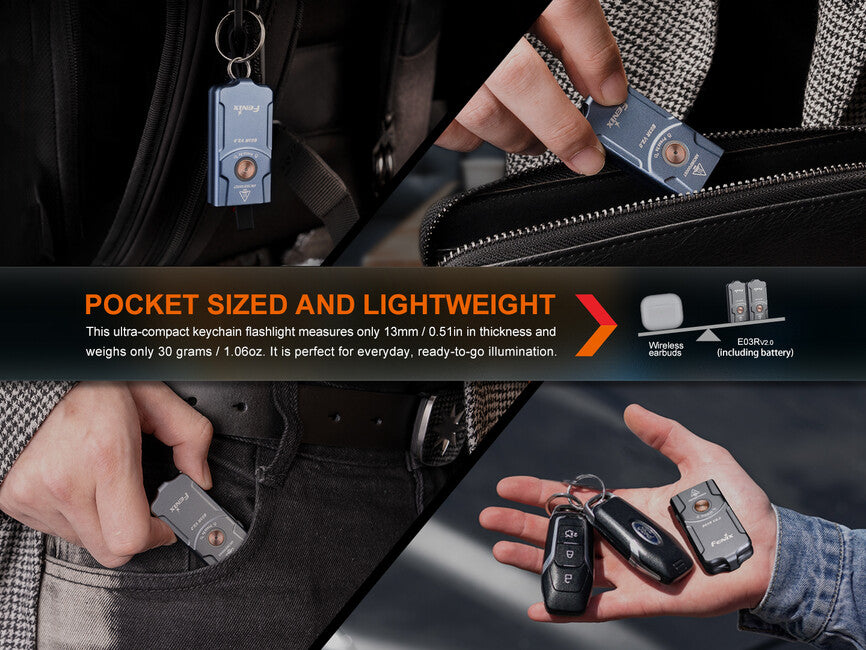 Fenix E03R V2.0 Rechargeable Flashlight, Grey