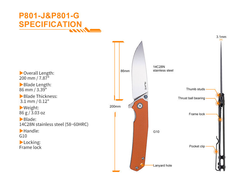 Ruike P801 Knife, Orange