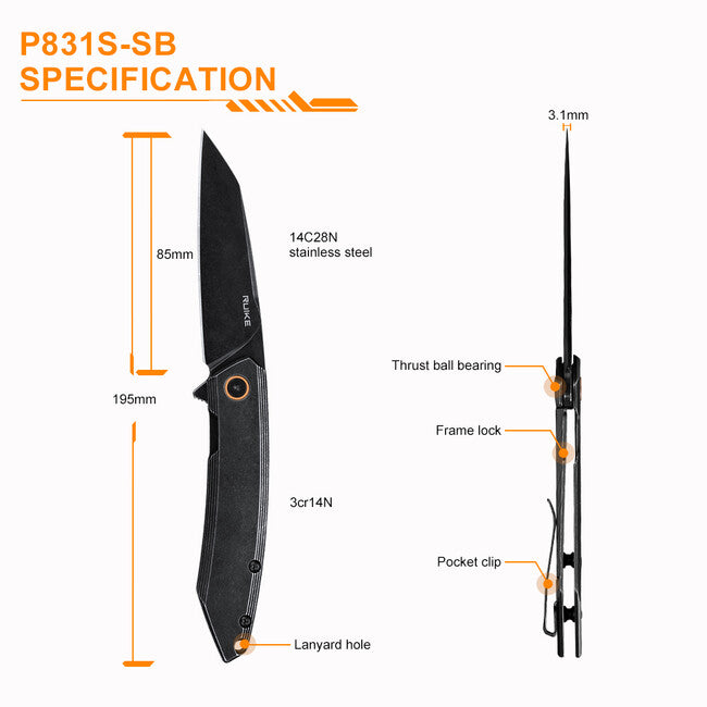 Ruike P831S Knife, Black