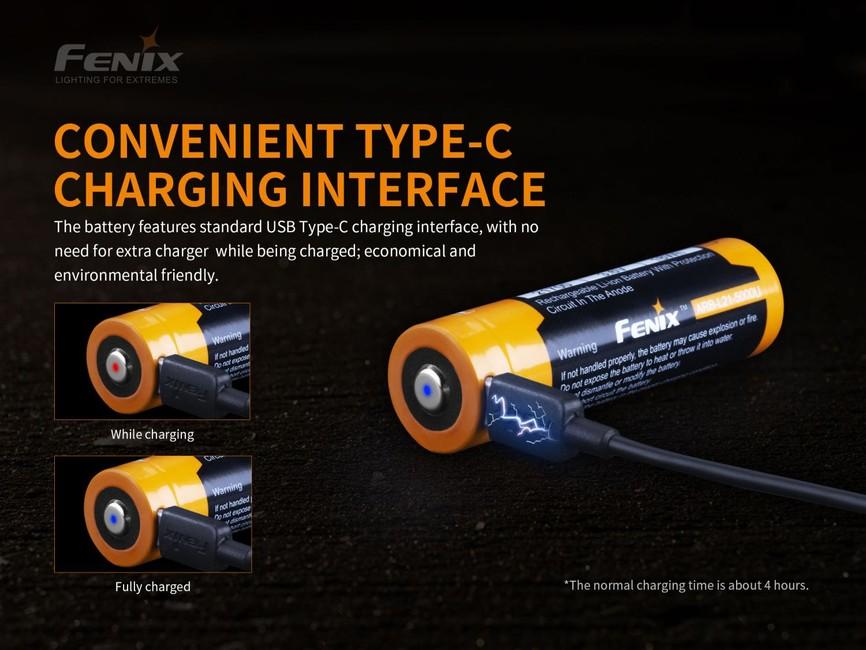 Fenix Rechargeable Battery 21700 5000 mAh USB-C, Li-Ion