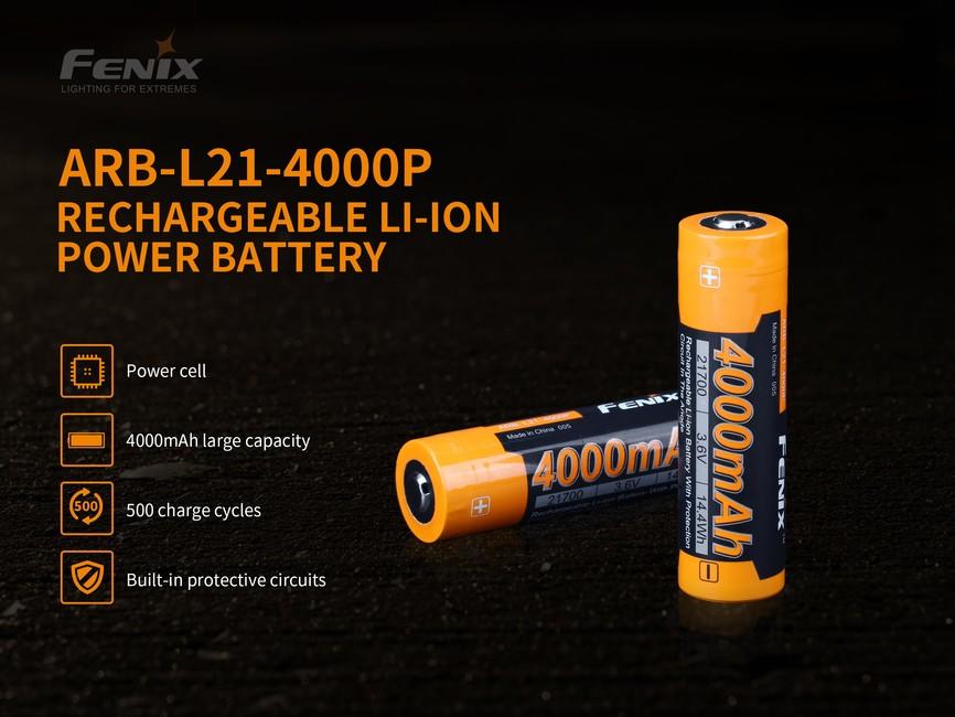 Fenix Rechargeable Battery 21700 4000 mAh, Li-Ion