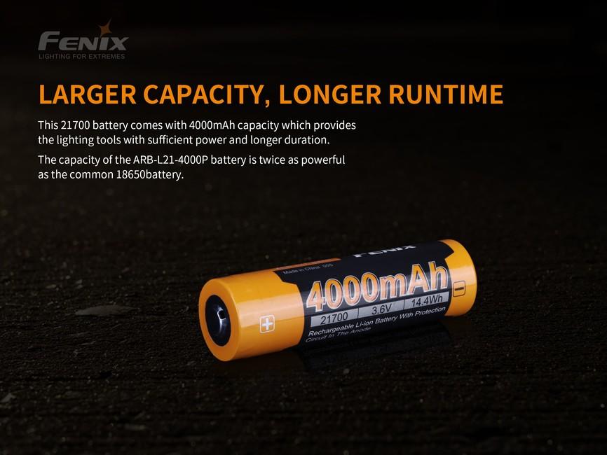 Fenix Rechargeable Battery 21700 4000 mAh, Li-Ion