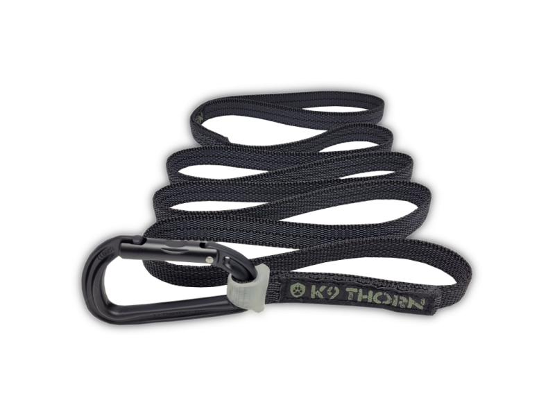 K9 Thorn Anti-Slip Leash with Petzl Carabiner, Black, XL