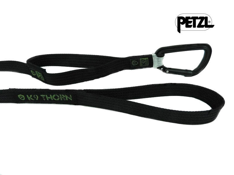 K9 Thorn Leash with Double Handle and Petzl Carabiner, Black, XL