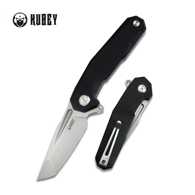KUBEY Carve Folding Knife, AUS 10 Steel, Black