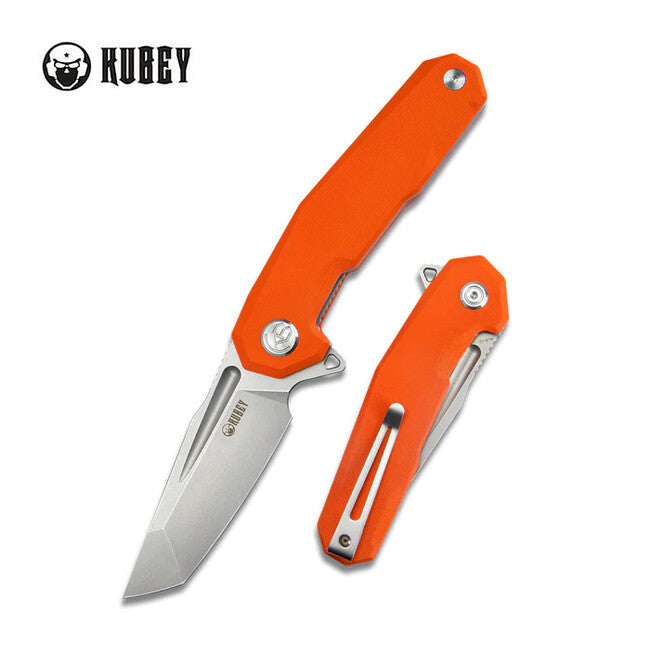 KUBEY Carve Folding Knife, AUS 10 Steel, Orange