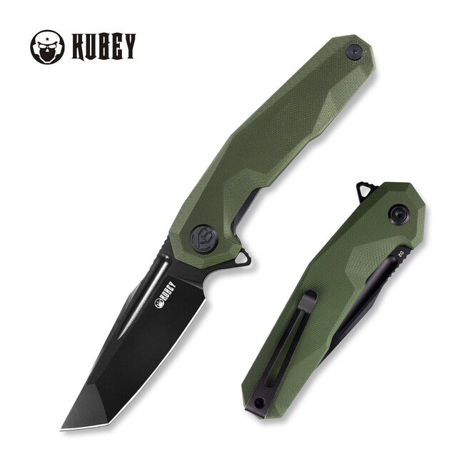 KUBEY Carve Folding Knife, D2 Steel, Green