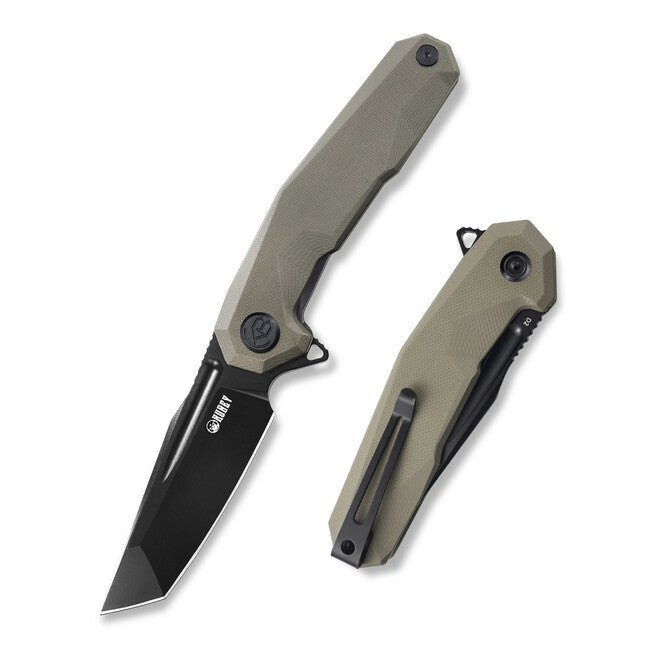 KUBEY Carve Folding Knife Tan & Black (D2)