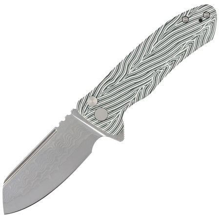 KUBEY Creon S Folding Knife, Damascus & Green