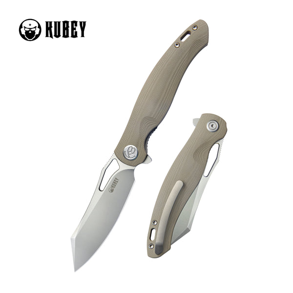 KUBEY Drake Folding Knife, AUS-10 Steel, Tan