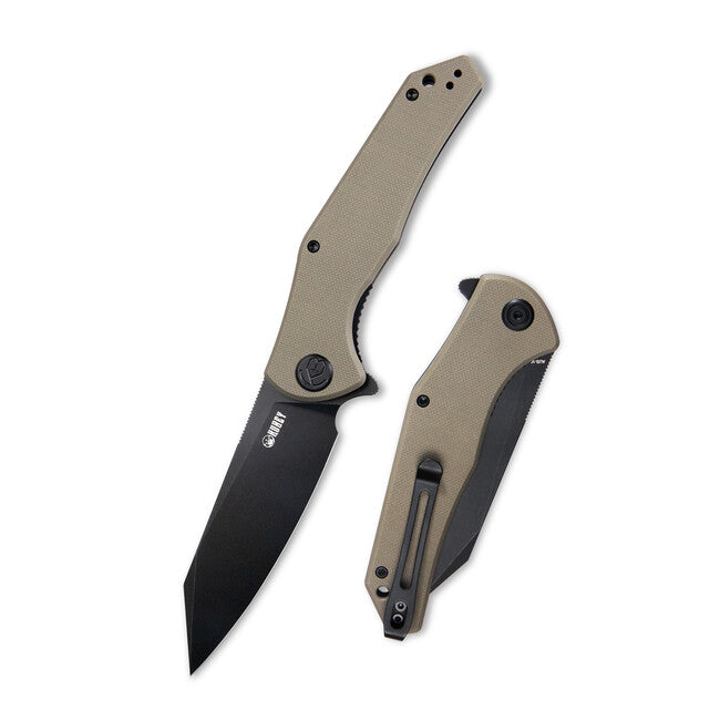 Kubey Flash Folding Knife, AUS 10 Steel, Tan