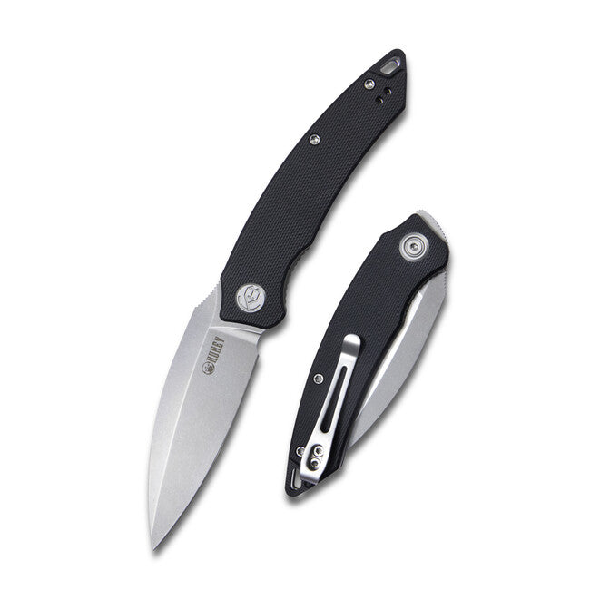 KUBEY Leaf Folding Knife Black G10