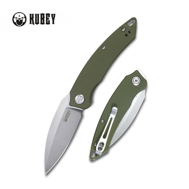 KUBEY Folding Knife Leaf Green G10