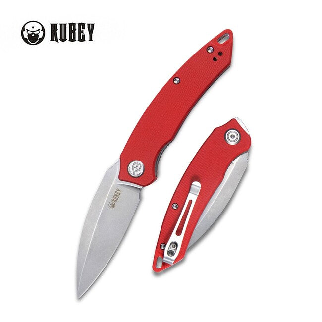 KUBEY Leaf Folding Knife, Red G10