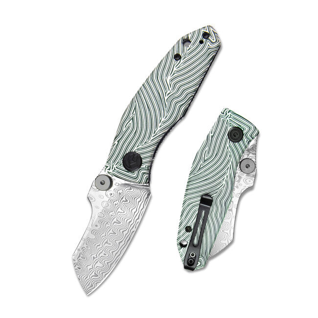 KUBEY Monsterdog Damascus & Green Folding Knife