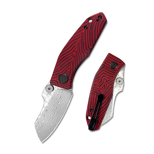 KUBEY Monsterdog Damascus & Red Folding Knife