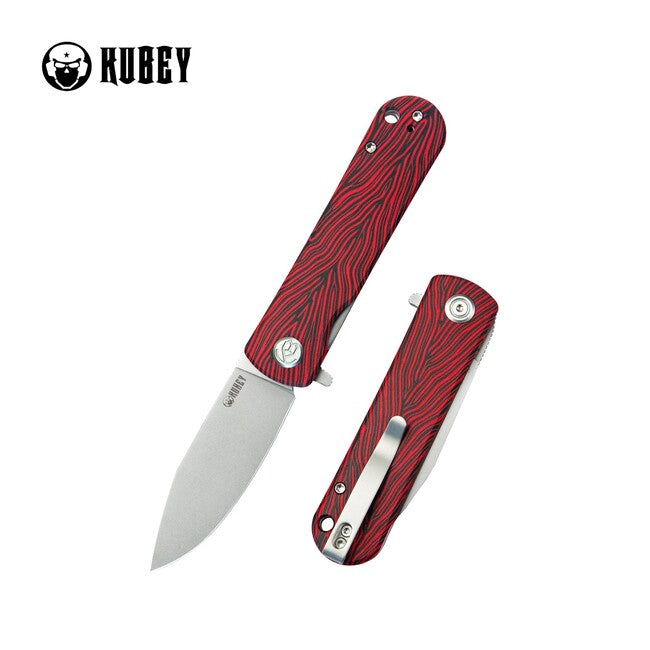KUBEY NEO Outdoor Folding Knife, Red-Black Damascus G10