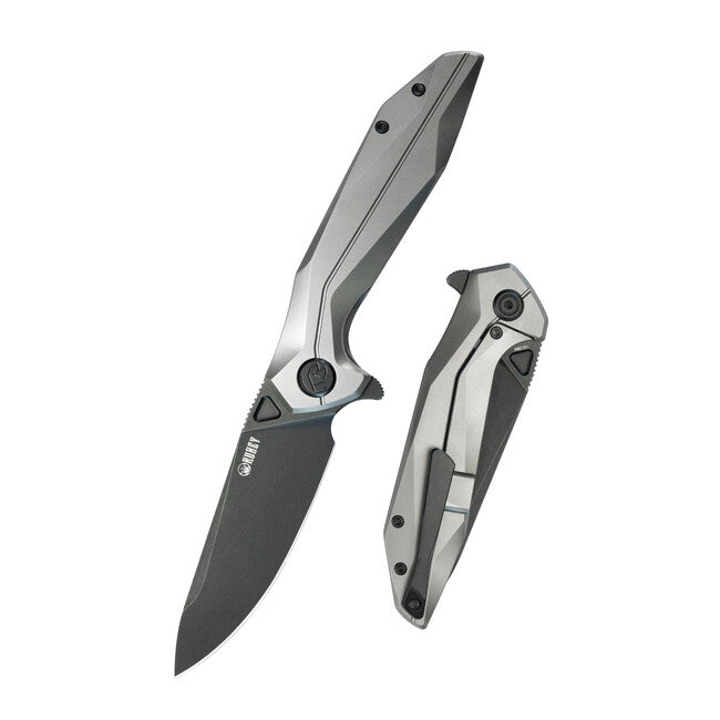KUBEY Nova Folding Knife, Silver & Black