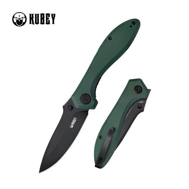 KUBEY Ruckus Folding Knife, Green and Black