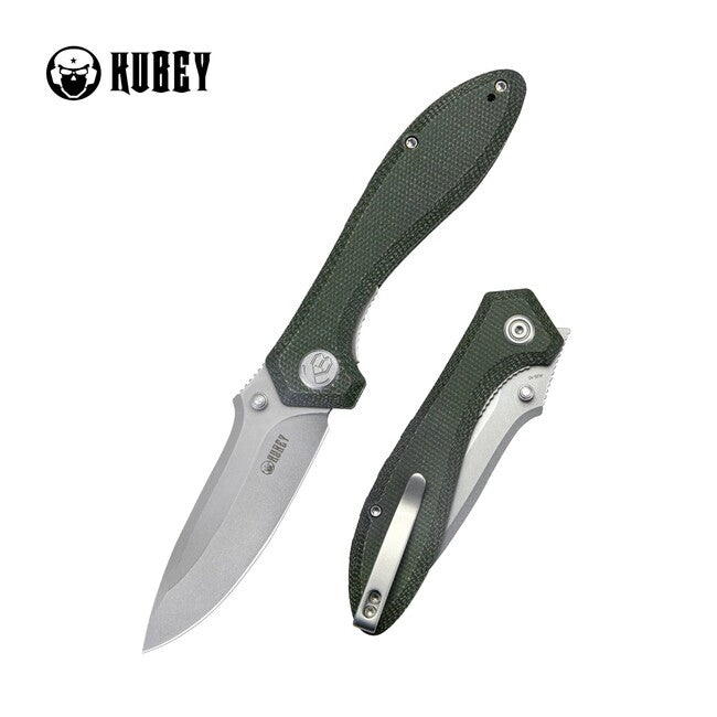 KUBEY Ruckus Folding Knife, Green Micarta