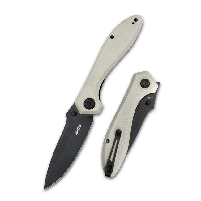 KUBEY Ruckus Folding Knife, Ivory and Black