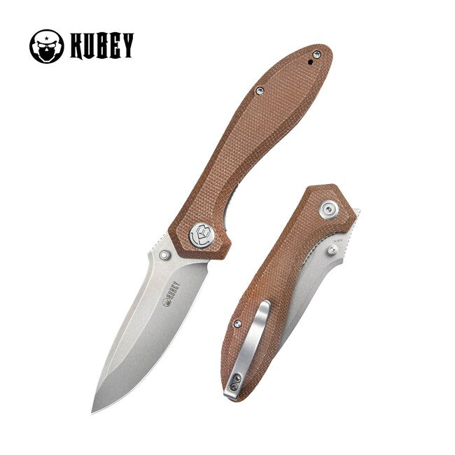 KUBEY Ruckus Folding Knife, Tan Micarta