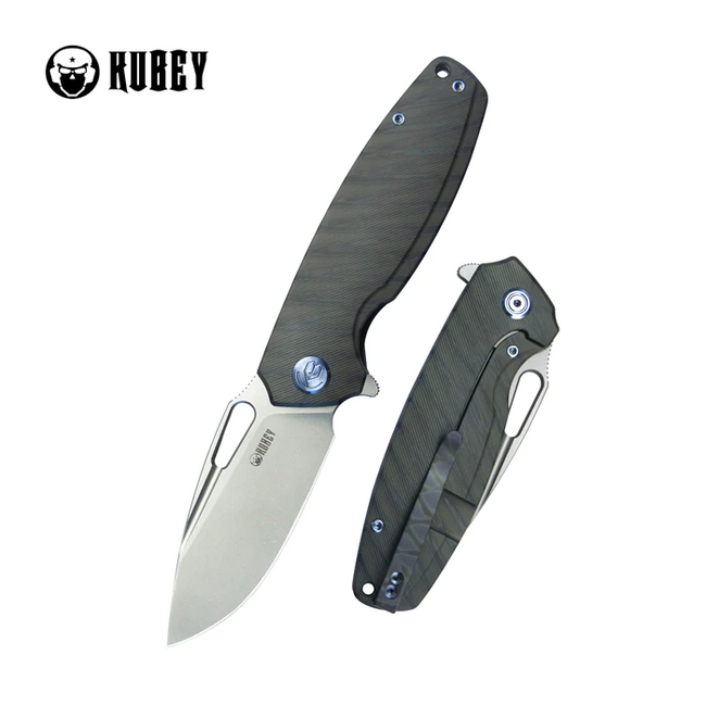 KUBEY Tityus Flame Folding Knife, Contoured Titanium