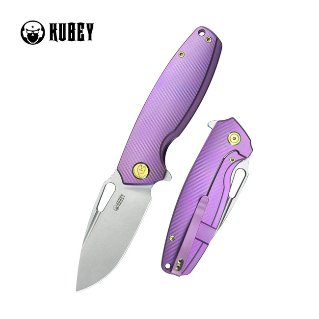 KUBEY Tityus Folding Knife Purple Contoured Titanium
