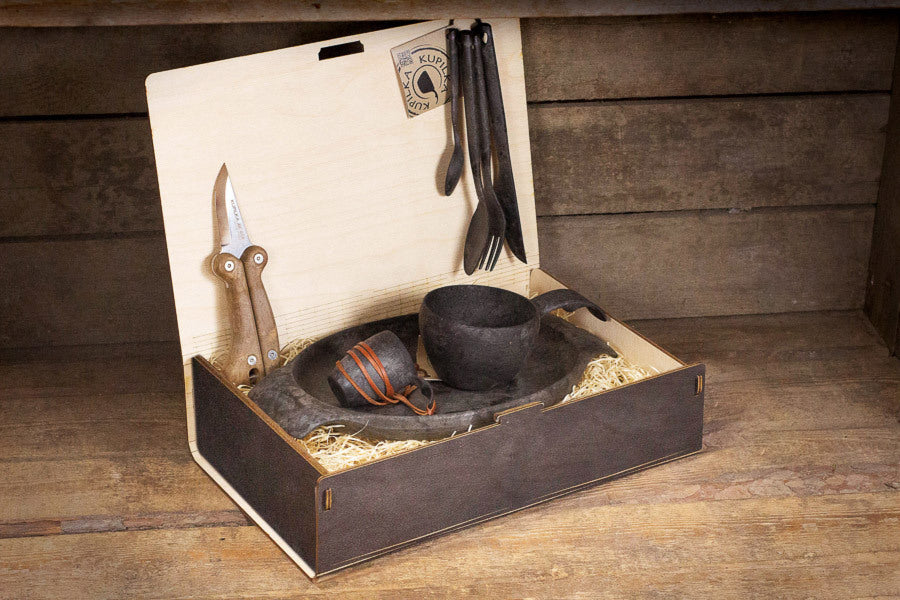 Kupilka Platinum Black Dinnerware Set, Wooden Box, Black