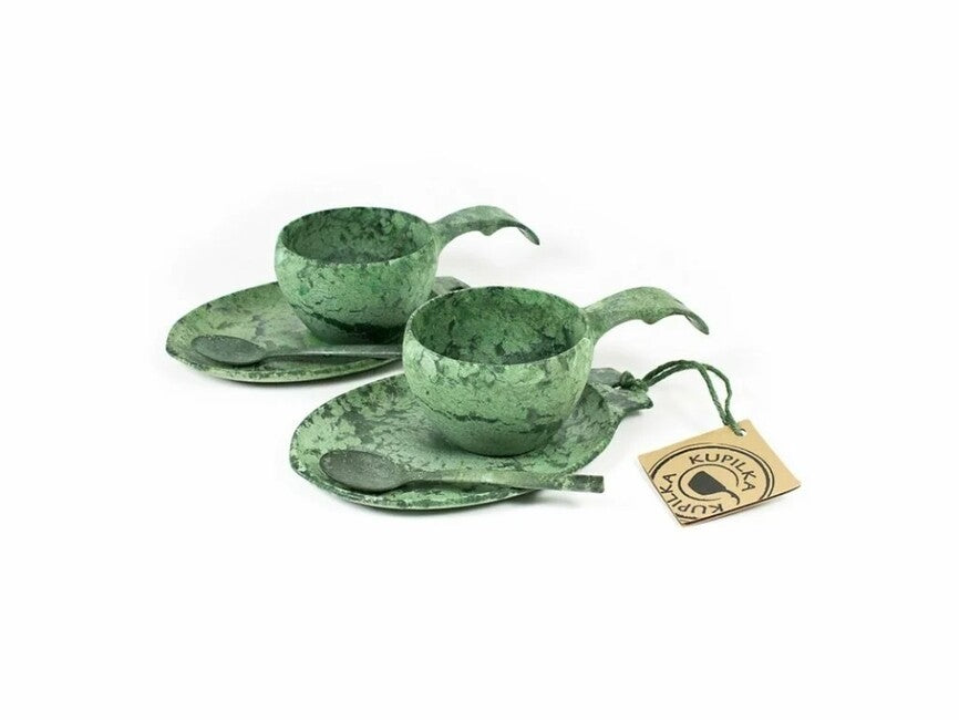 Kupilka Slow Down Set, Green, 2 x Cup with Plate and Spoon