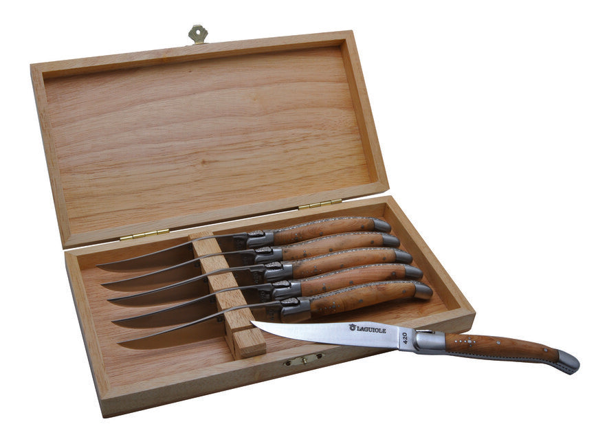 Laguiole DUB124 6-Piece Steak Knife Set with Juniper Wood Handle