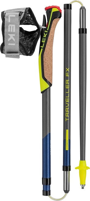 LEKI Traveller FX.One Carbon Nordic Walking Poles, Silver-Grey-Midnight Blue Dark Metallic-Neon Yellow