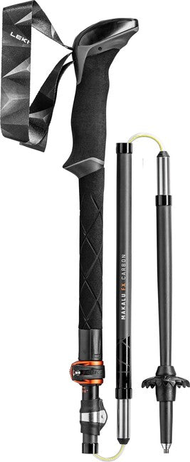 LEKI Makalu FX Carbon Trekking Poles, Black-Orange-Natural Carbon, 110-130 cm