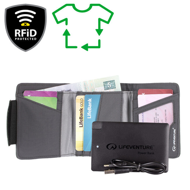 Lifeventure Folding Wallet with Power Bank 2500 mAh, Grey