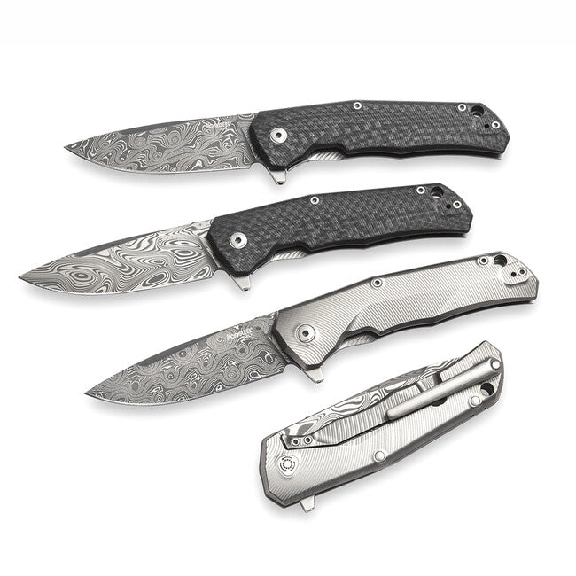 Lionsteel TRE DT GY Damascus Steel Folding Knife, Grey