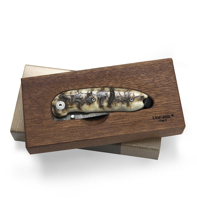 Lionsteel Vreckový nôž s čepeľou z damascénskej ocele 8210D MN