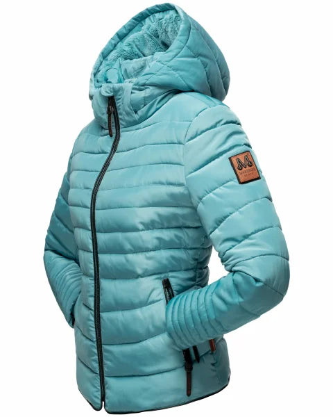 Marikoo Amber Women's Winter Jacket with Hood, Misty Blue