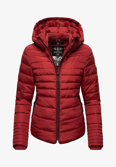 Marikoo Women's Winter Jacket Amber with Hood, Blood Red