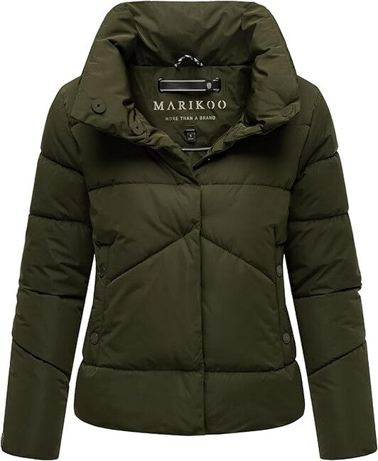 Marikoo Jalliaa Women's Short Winter Jacket with High Collar, Dark Olive