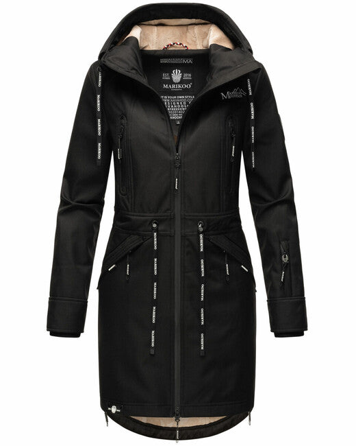 Marikoo Racquelle Women's Softshell Jacket with Hood, Black