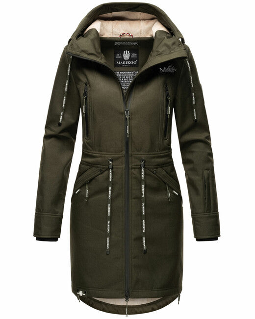 Marikoo Racquelle Women's Softshell Jacket with Hood, Olive
