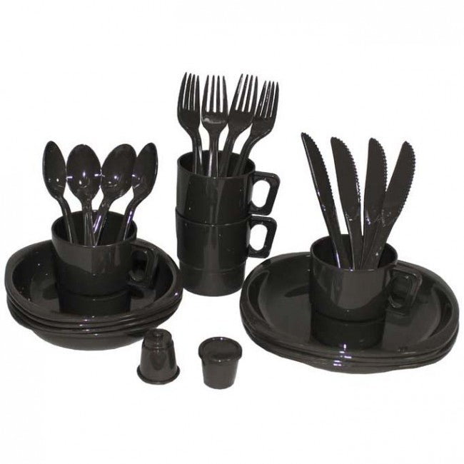 MFH Camping Plastic Dinnerware Set 26-Piece for 4 People, Olive