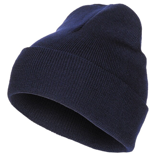 MFH Beanie, 100% Wool, Fine Knit, Navy Blue