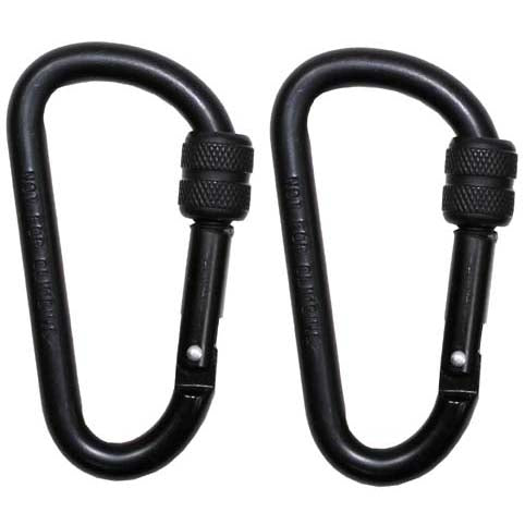 MFH Carabiner with Safety Lock 2pcs, Black, 80x8mm