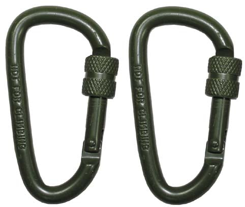 MFH Carabiners with Safety Lock 2pcs, Olive, 60x6mm