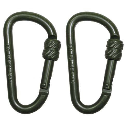 MFH Carabiner with Safety Lock 2pcs, Olive, 80x8mm