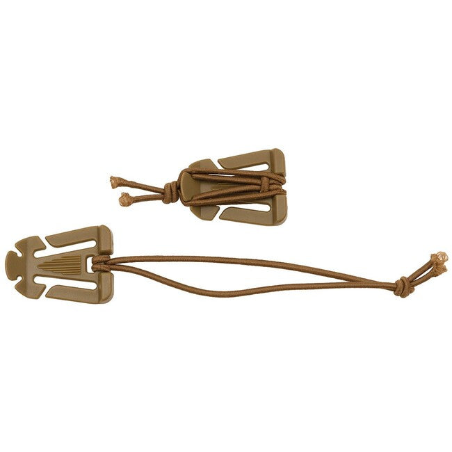 MFH MOLLE Clip with Rubber Strap, Coyote Tan, 2 Pack