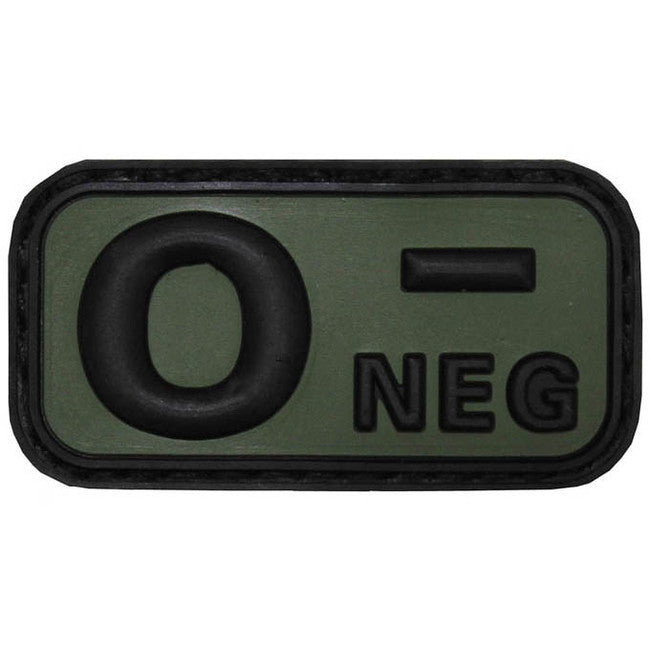 MFH Blood Type Patch 3D 0 Negative Black 5x2.5cm