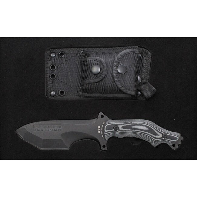 MFH Operation Scorpion Knife, Black, Micarta Handle, with Sheath
