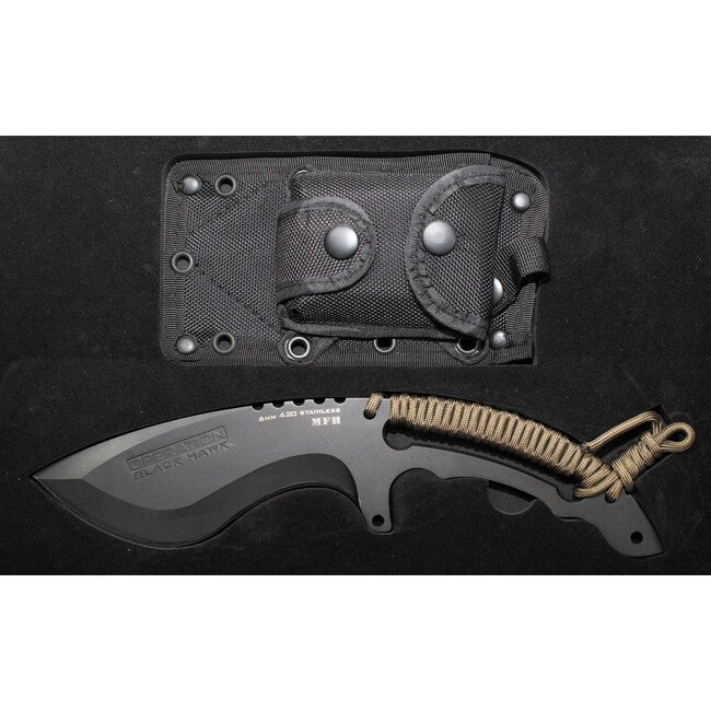 MFH Operation Black Hawk Knife, Black, with Sheath
